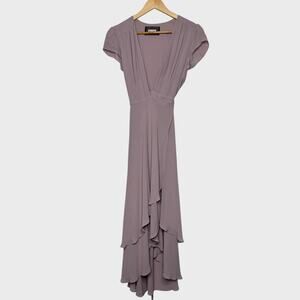 Reformation Blush Wrap Maxi Dress V Neck Flutter Sleeve Wedding Guest Outfit